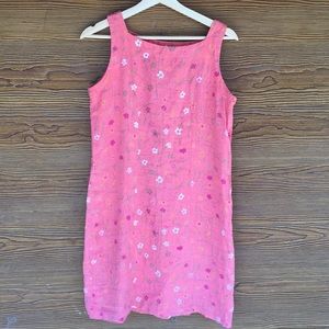 Vintage Coral Linen Floral Sun Dress Small Medium